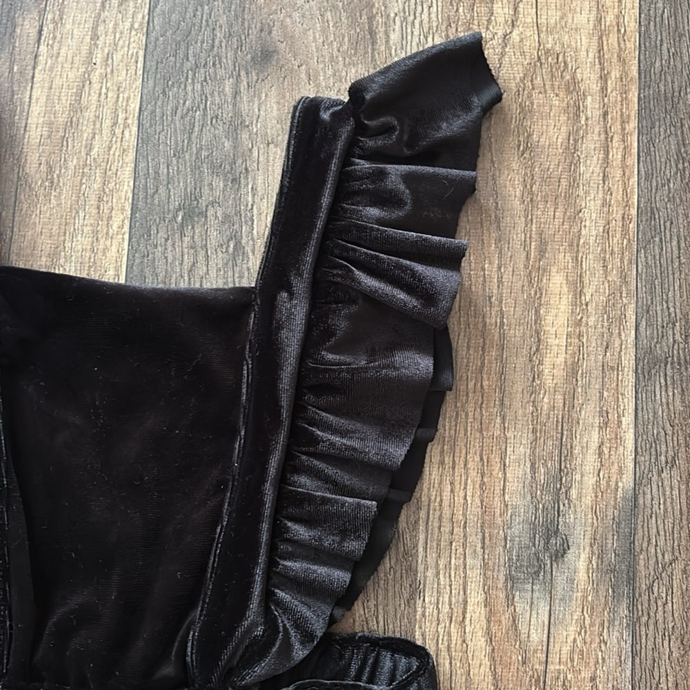 Zara Black Ruffle-Strap Velvet Jumpsuit - Picture 4 of 5